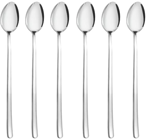 Shirune 6 cucchiai per latte macchiato, cucchiai da gelato lunghi, in acciaio inox 304, cucchiai da dessert e da cocktail