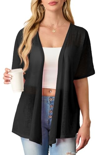 PrinStory lätt kofta för kvinnor långärmad/kortärmad V-ringad öppen front cardigan topp sommar ledig topp