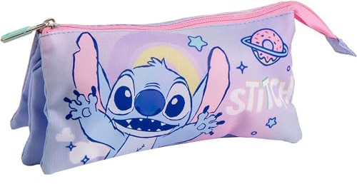 CERDÁ Life'S Little Moments Estuche Portatodo 3 Compartimentos Stitch – Estuche Escolar Triple con Diseño de Stitch, Cierre de Cremallera y Espacio Ampliado para Organizar Lápices, Bolígrafos