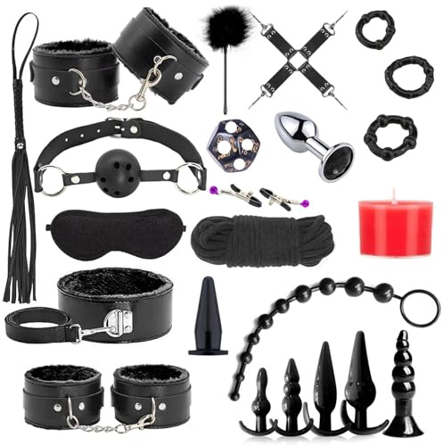 BDSMAGE 23 Pezzi Kit Bondage Giocattoli BDSM, Manette, Maschera per Occhi, Plug Anale, Anello per il Pene, Set di Bondage Giocattoli Sessuali SM per Coppie