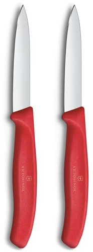 Victorinox Swiss Classic, Set de couteaux à éplucher et à légumes, 2 pièces, Lame extra-tranchante, Aiguisage droit pour des coupes précises, 8 cm, Acier inoxydable, Rouge