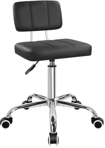 FURWOO Minimalist Square Office Chair with Backrest 360-Degree Swivel Stool with Wheels Height Adjustable Chair Suitable for Home Work Shop Task Spa Black