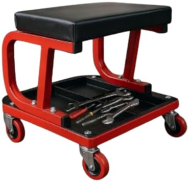 Workshop Creeper Trolley with Attached Tool Tray – Mechanics Padded Garage Stool with Casters, Comfortable Work Chair for Car Repairs, Detailing & DIY Projects, 150kg Capacity