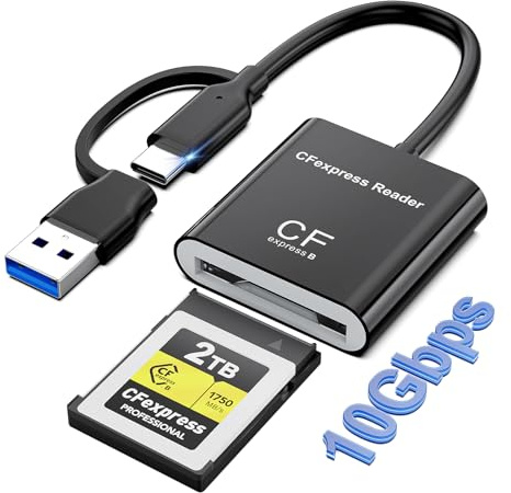 Lettore di schede CFexpress tipo B con USB 3.2 (Gen 2) 10 Gbit/s, 2-in-1 USB-C&USB-A Adattatore Lettore di schede di memoria CFexpress tipo B compatibile con Windows/Mac/Linux/Android