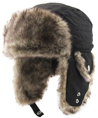 Kovake Chapka Chapeau d'hiver Enfant Chapeau d'aviateur avec Oreillette Bonnet de Trappeur Russe à Fausse Fourrure Coupe-Vent Casquette Ski pour Garçon Fille 1-6 Ans (FR/ES, Numérique, 51, 53, A-Noir)