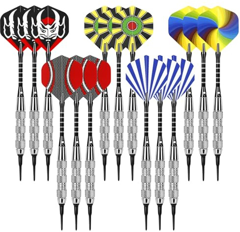 Wolftop Darts Plastic Tip - 15 Pack Soft Tip Darts Set for Electronic Dartboard - 18 Grams Soft Darts Set with 100 Extra Dart Tips, Aluminum Shafts, Dart Flights, Flight Protectors and Rubber O-Rings