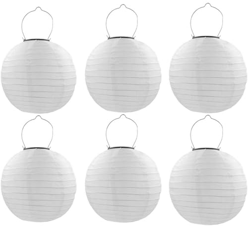 Qedertek 6 farolillos solares LED de 20 cm, impermeables, de nailon, para jardín, patio, terraza, boda, decoración festiva (blanco cálido)