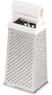 Alpina Multifunktionsreibe/Vierkantreibe mit 4 Reibflächen zum feinen/groben Reiben und Schneiden, Edelstahl, weiß, 10,5 x 8,5 x 24,5 cm