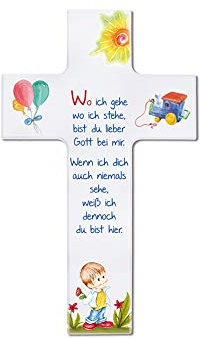 Fritz Cox Kinderkreuz 'Wo ich gehe, wo ich stehe' Junge 15cm weiß