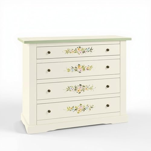 Mar.c.a. Design - Commode Bois 115x50x90 cm 4 Tiroirs Base Surélevée - Commode Chambre Style Classique - Made in Italy