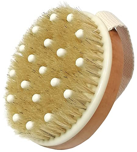 HUAYINGMEI Trockene Körperbürste, Badebürste mit natürlichen Borsten, Lymphdrainage, Peeling, stimuliert die Durchblutung, entfernt abgestorbene Haut, Giftstoffe und Cellulite