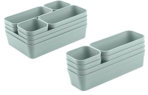 1x Schubladen-Organizer Set Aufbewahrungs-Box Einteiler verstellbar pastell-grün