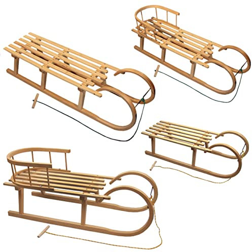 BAMBINIWELT Luge à cornes avec laisse de traction, traîneau en bois avec dossier Différentes tailles (100 cm)