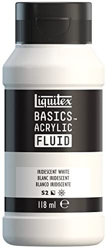 Liquitex 8870418 Basics Fluid - Peinture acrylique à consistance fluide, à séchage rapide, résistante à la lumière, imperméable, à base d'eau, Flacon de 118 ml, Blanc Iridescent