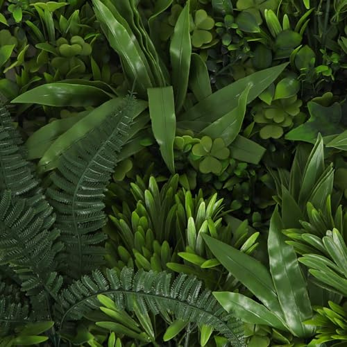 3rd Street Inn Greenery Panel - Artificial Hedge Wall - Fake Plant Wall Backdrop - Privacy Screen - Interlocking Panels - Indoor Outdoor Décor (4, Tropical Mix)