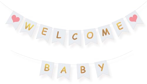 Koliphy Guirnalda de Welcome Baby, Welcome Baby Decoracion para Baby Shower Fiesta en Casa, Fiesta de Bebe, Deco Cumpleaños Infantil Niña(Rosa)