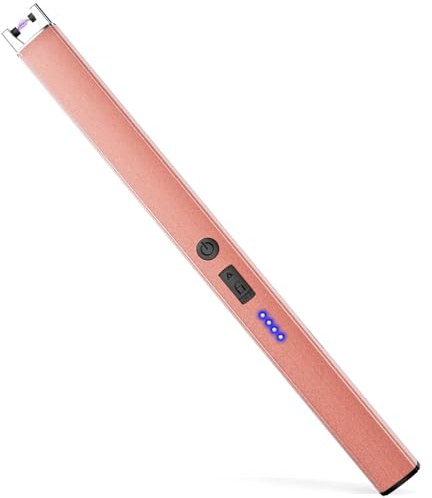 VEHHE Accendino Elettrico (Tipo C), Accendino Ricaricabile con Display Della Batteria, Accendini Antivento a Lunga Portata con Blocco di Sicurezza per Cucina, Campeggio, Feste, Barbecue (Oro Rosa)