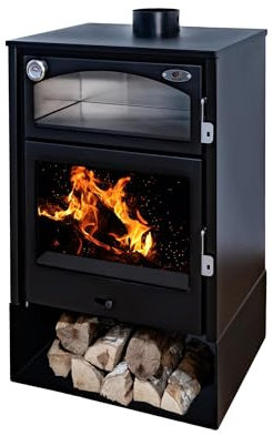 EIDER BIOMASA - ASTON - Estufa de Leña con Horno en Inox 13.1 kW - Compacta 97x50x63 cm - hasta 225 m³ - Eficiencia Energética Clase A – Gran carga, amplio leñero y horno en acero inoxidable