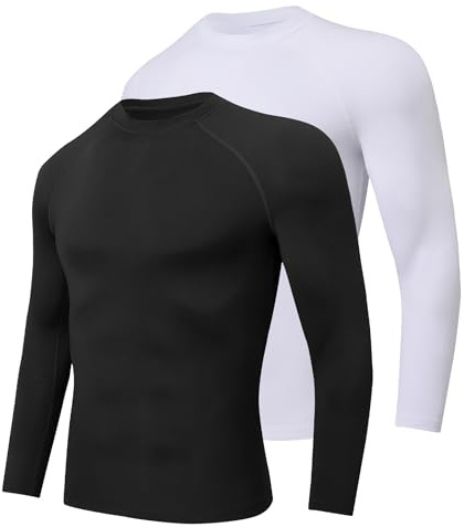 Djtnzdm Camiseta Termica Hombre Manga Larga Invierno Cálido Ciclismo Running Esqui Camisetas Interiores Hombre Camiseta Interior termica Futbol Ropa Termica (Pack 2) XL Negro Blanco