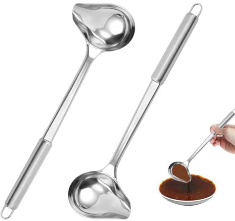 Mestolino per Condimenti con Beccuccio, 2 Pezzi Mestoli Per Sugo, 30CM Cucchiaio per Sugo, Mestolo per Salsa in Mestoli Acciaio Inox, Per Sughi, Salse Ed Intingoli, Zuppa, Salsa, Condimento