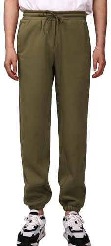 HOTIAN Varma joggingbyxor för män, vinter, fleece, herrbyxor, bomull, träningsbyxor, långa sportleggings med fickor, fritid, utomhusbyxor med dragsko, Amy Green, L