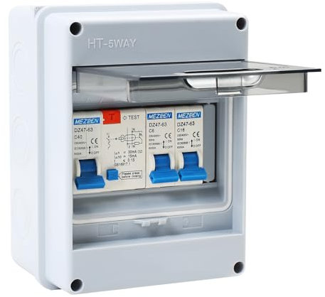Unité de consommation 2 voies pour garage, caravane, protection IP65, 40 A 30 mA RCD 2MCB 6 A + 16 A, disjoncteur, boîte à fusibles anti-fuite pour garages, caravanes, ateliers, dépendances