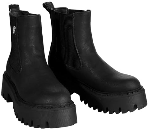 Buffalo Aspen Chelsea Stivali da Donna in Pelle Nera - EUR 41