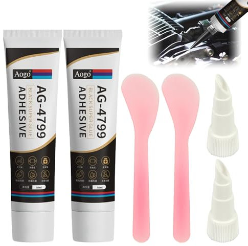 2 Stück Karosseriekleber,50ml * 2 Karosserie Kleber,Karosseriekleber Schwarz Mit 2 Schaber Und 2 Klebedüsen,Auspuff Dichtmasse,Für Autotüren,Autofenster,Autodächer Usw