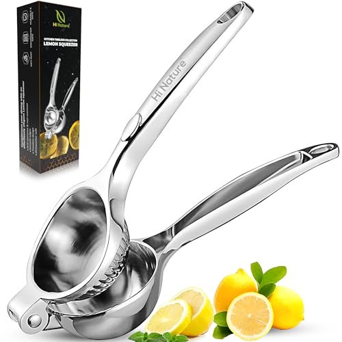 HI NATURE™ Presse Agrumes Manuel Robuste – Presse Citron en Alliage de Zinc – Extracteur de Jus à Levier – Presse Orange/Lime – Antirouille – Facile à Nettoyer – Argent