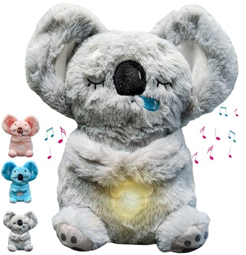 MeHoo Schlummer Koala Kuscheltier mit Rhythmischen Atembewegung, Musik und Warmes Licht, Atmender Koala Plüschtier, Baby Einschlafhilfe Neugeborenen Geschenk (Grau)
