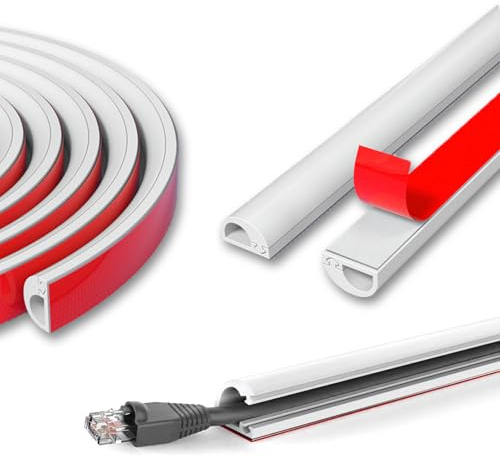 Zephyra Kabelkanal Weiß Selbstklebend, 1 Meter Flexibler Kabelkanal Halbrund für Wand, TV, Decke, Boden, Fußleisten – Kabelschacht, Kabelabdeckung für 1 Kabel