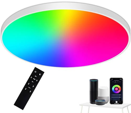 Eregou Led Deckenleuchte Dimmbar 24W, Smart Deckenlampe RGB, 2400LM Leuchte Steuerbar via App Alexa Google Assistant, IP44 Badlampe, Nachtlicht für Schlafzimmer Wohnzimmer, Weiß