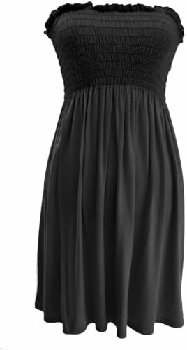 Women's Sheering Top Summer Dresses Sun Strapless Tube Short Dress Casual Mini Off-Shoulder Elasticated Beach Cover Up (Black, X Large)