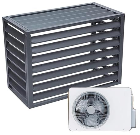 Condenser Protective Cover Aluminum Air Conditioning Cover Heat Pump Cover Outdoor Air Source Heat Pump Cover Outdoor Freestanding Louvered Space Divider Gray Louver Top(Grey Louver top,120x70x150CM)
