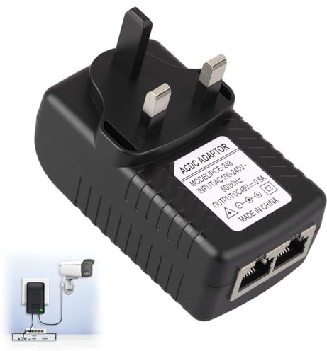 Lueden 48V 0.5A POE Injector DC Power Supply Adapter Over Ethernet Adapter with UK Plug POE Adapter UK Wall Plug for 12V 24V 48V IP Phone Wireless Access Points Security Cameras Devices, Black