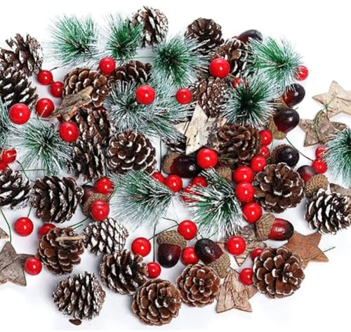 ZesGlyxyr Adornos de Conos de Pino de Navidad, Accesorios de Corona de Navidad, Suministros para Hacer Coronas de Navideña, para Hogar Navideña Invierno Decoración Jarrón Relleno