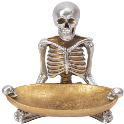 Arroopu Cuenco De Halloween Para Golosinas - Bol De Caramelos Esqueleto | Fuente Vintage Para Galletas Fruta Joyeria Snack | Decoración Espeluznante Resina Para Cocina Encimera Cumpleaños Estantería