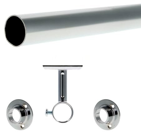 Boulet Kit Barre penderie Rond Ø20 mm – 1m50 - Acier chromé avec 3 Supports