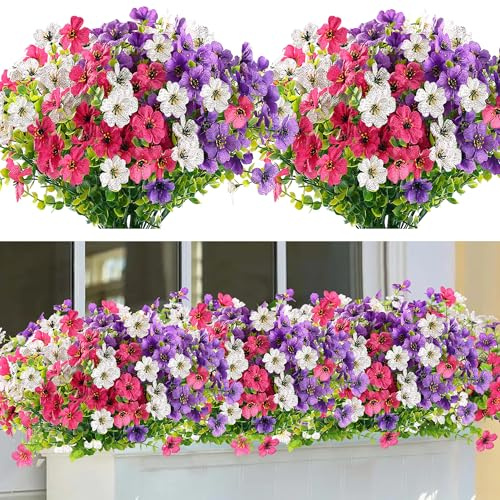 9 buntar konstgjorda blommor utomhus UV-beständiga falska silkesblommor falska plastväxter inomhus eller utomhus hängande planterare hem trädgård dekoration