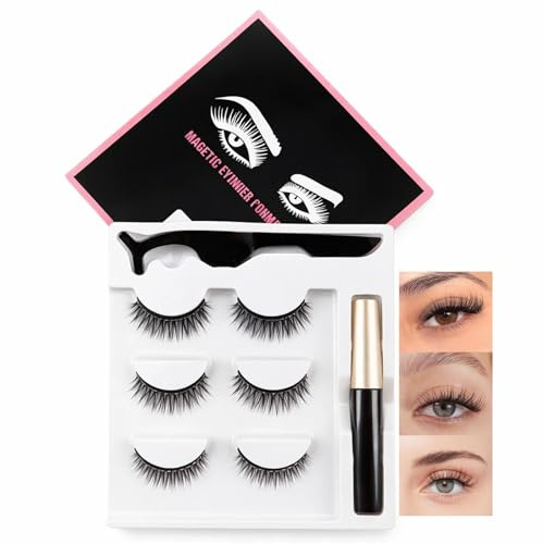 Magnetic Eyeliner False Eyelashes Kit, 3 Styles Mixed Volume Strip Lashes, Natural to Dense Look, Lightweight Reusable Lash Set with Applicator for Daily Wear, Parties & Special Occasions