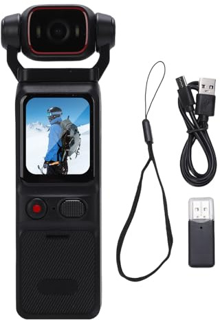 Vikye Cámara Vlogging con Lente Giratoria de 180°, Cámara Portátil 4K WiFi 6 con Grabación de Audio y Vídeo, Estabilización Giroscópica de Eje con Control de Aplicación