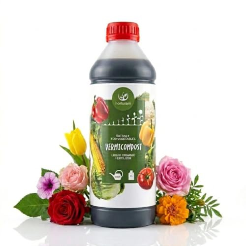 Hortulani Humus de Lombriz Líquido para Plantas con Flores – Abono Flores, Rosales, Plantas Interior y Exterior con Humus de Lombriz - 1L / 200L