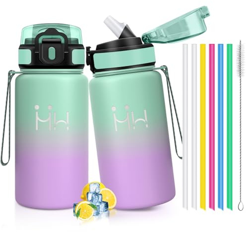 Mulbijeo Gourde Isotherme 500 ML, Gourde INOX avec Paille, Réutilisable, Bouteille d'eau sans BPA, Anti-Fuite, Isolation sous Vide en Acier Inoxydable à Double Paroi, pour Enfants, Adultes, Sport