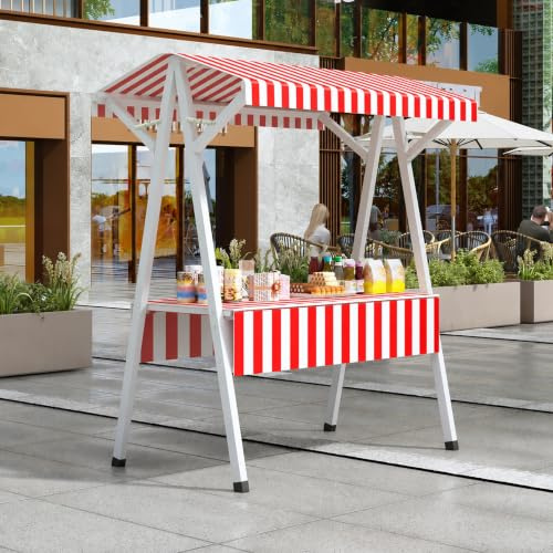 STCERY Carrito De Venta Al Aire Libre con Toldo, Carritos para Puestos De Mercado, Soporte De Exhibición Plegable De Metal, Quiosco para Puestos De Comida(Red 1,110cm/43.3in)