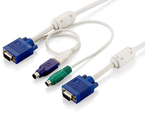 LevelOne Cable KVM PS/2 y USB de 5m - Switch KVM (5 m, Blanco, VGA + PS/2, VGA, Male Connector/Male Connector, China)