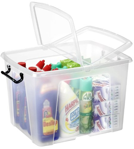 Strata Smart Box Clip-On Folding Lid Carry Handles 40 Litre Clear Ref HW674CLR