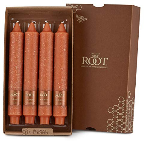 Root 4-Count Unscented Dinner Candles Dripless Beeswax Enhanced Timberline™ Collenette Boxed Candle Set, 9-Inch, Rust