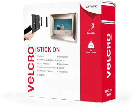 VELCRO – Stick on tape 20 mm x 25 meter svart – kardborrband för fastsättning av fästning och fjädring (BxL) 20 mm x 25 meter svart