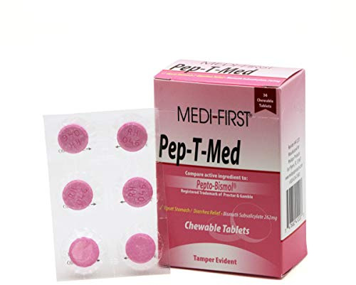 Medique Medi-First 41220 PEP-T-MED Chewable Antacid Diarrhea Relief Tablets, 36 Per Box, Pink