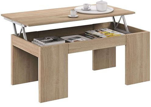 Habitdesign – Mesa de Centro Elevable para Salón o Comedor, Mesa de Café, Color Roble Canadian, 100x50x43–54 cm - Modelo Kendra
